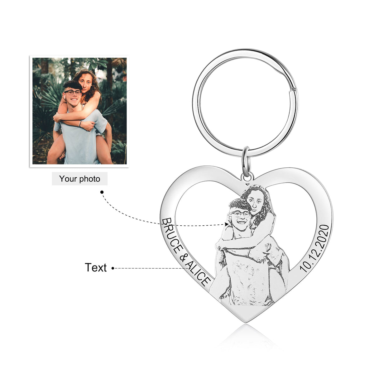 Personalized Rhodium Plated Photo Keychain