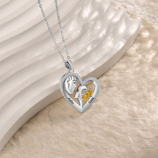 Custom Birthstone Heart Necklace with Child and Adult