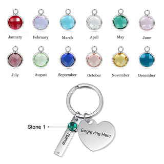 Stainless Steel Bar Heart Shape Engraved Name Keychain