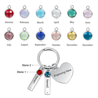 Stainless Steel Bar Heart Shape Engraved Name Keychain