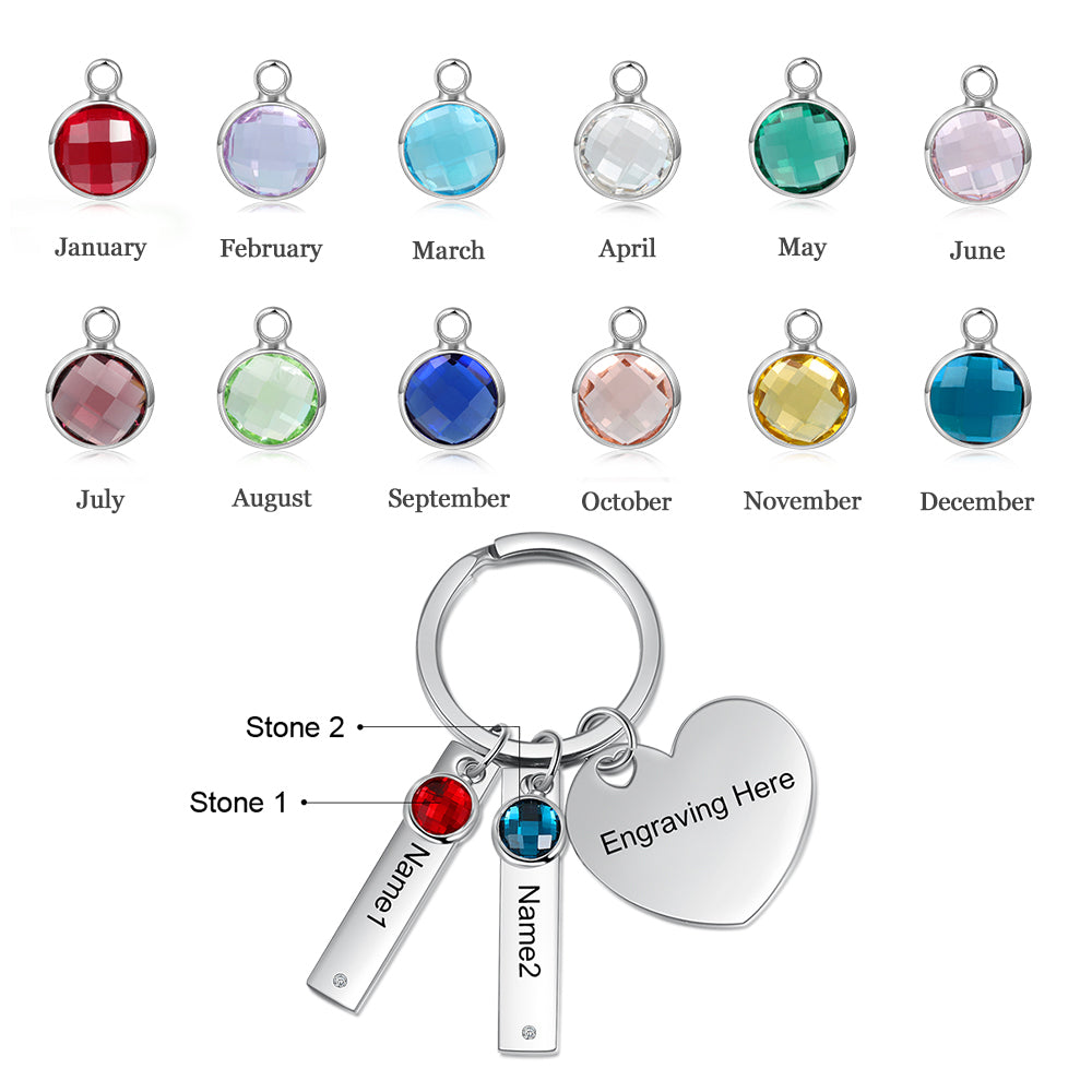 Stainless Steel Bar Heart Shape Engraved Name Keychain