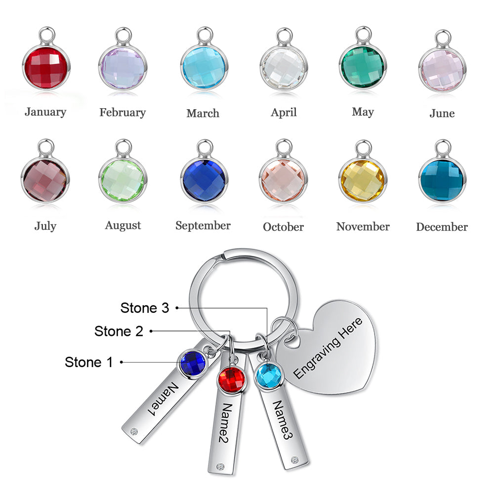 Stainless Steel Bar Heart Shape Engraved Name Keychain