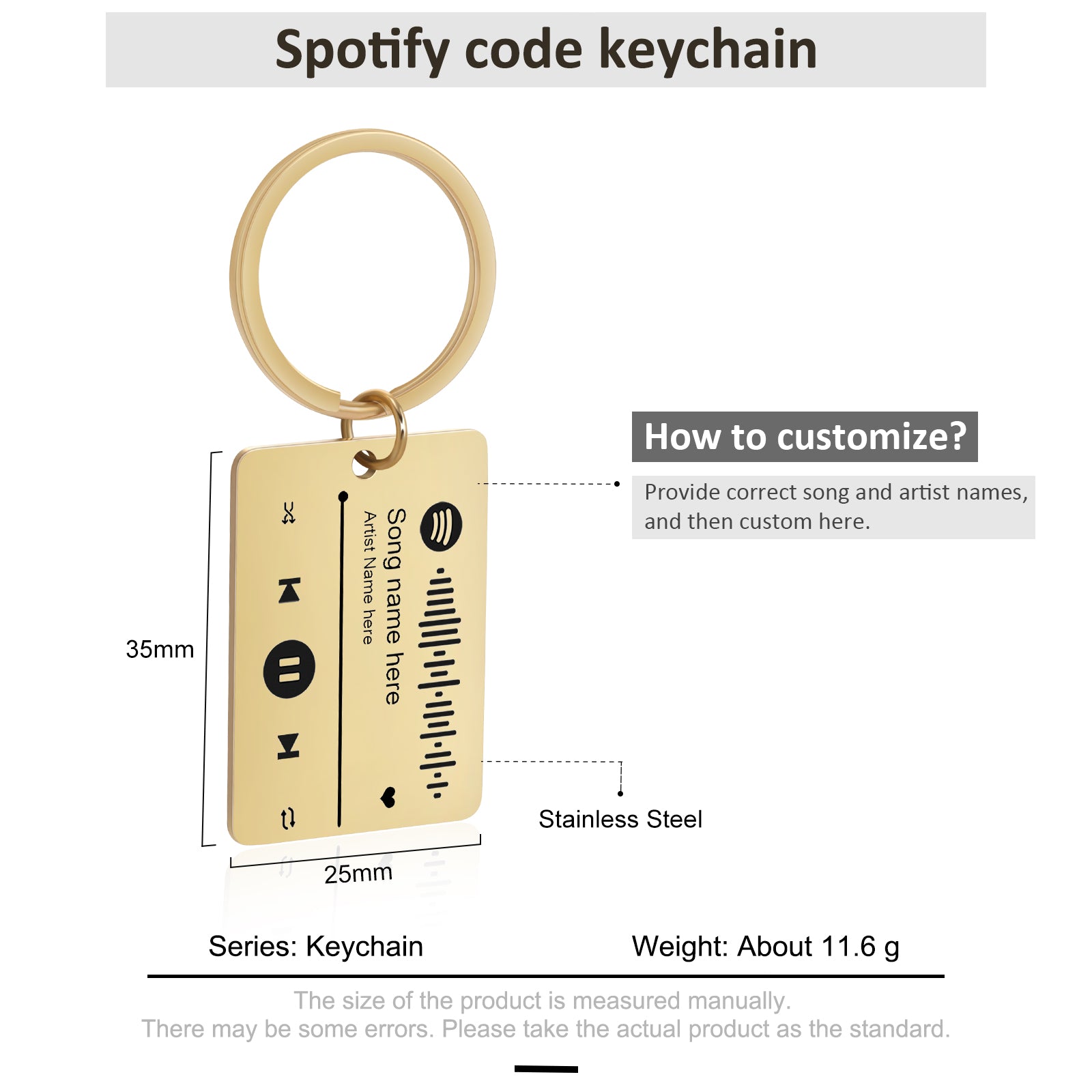 Personalized Stainless Steel Spotufy Code Keychain
