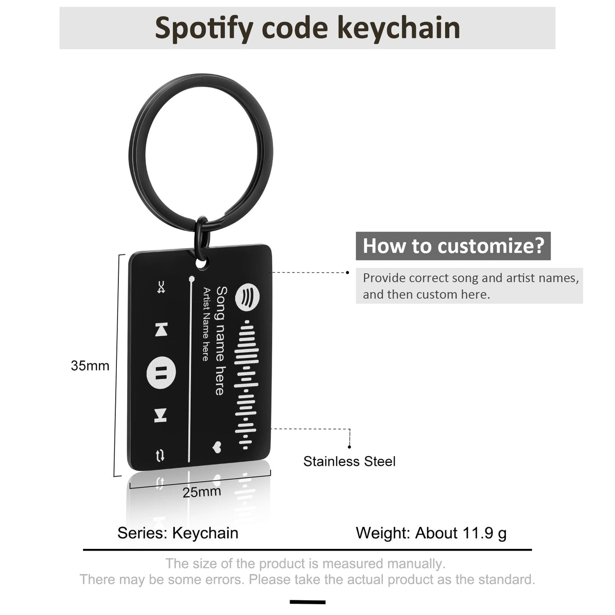 Personalized Stainless Steel Spotufy Code Keychain