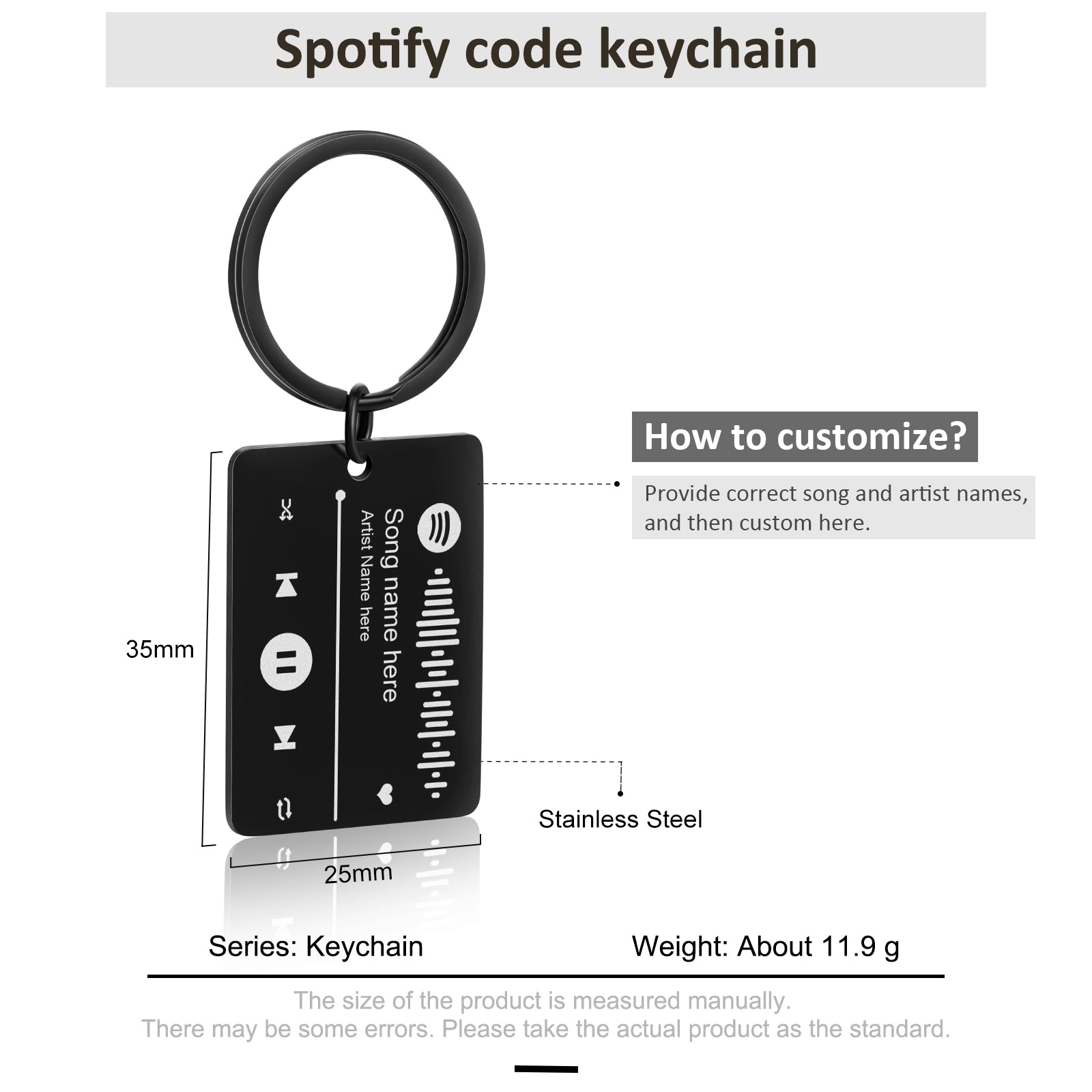 Personalized Stainless Steel Spotufy Code Keychain