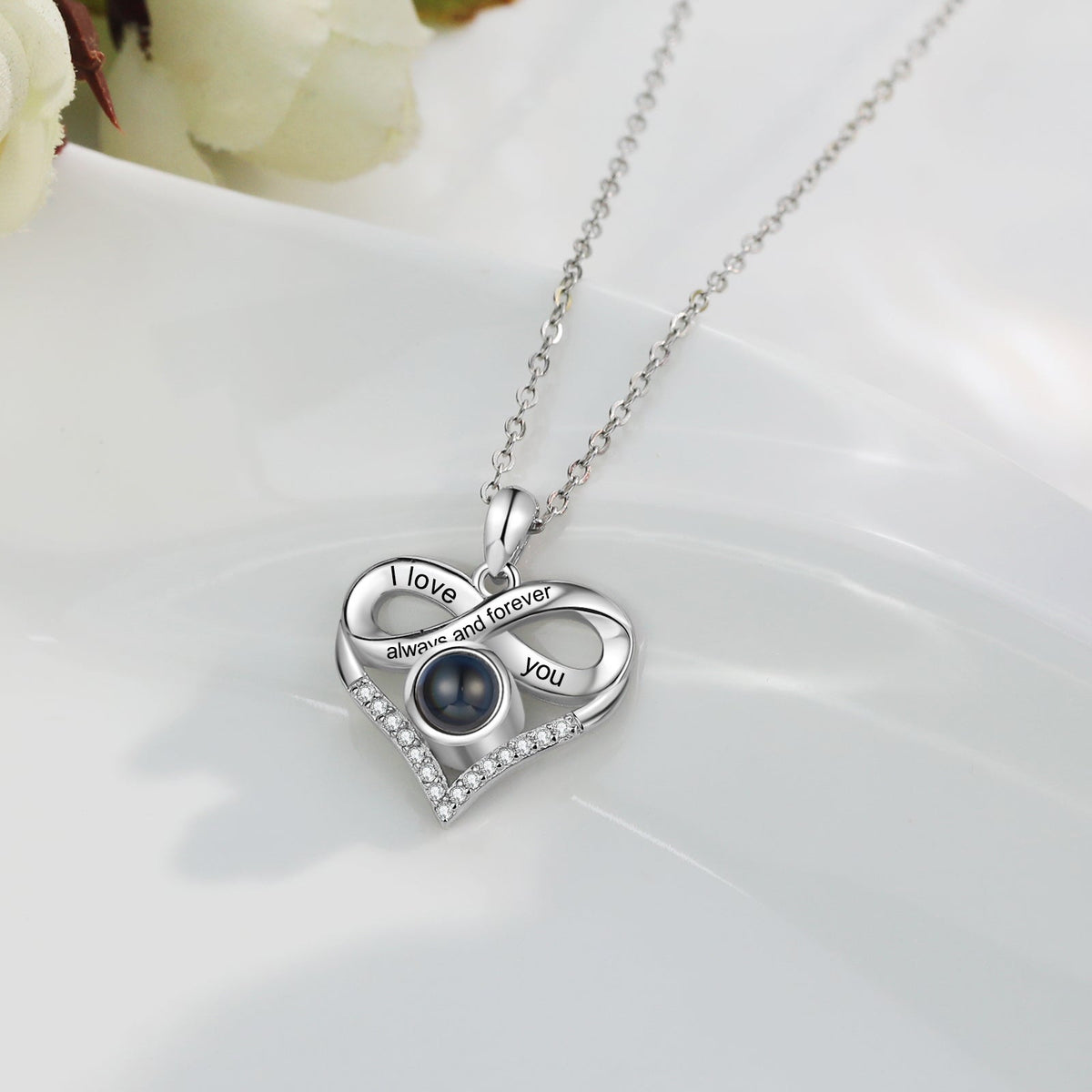 Custom Photo Projection Heart Infinity Necklace