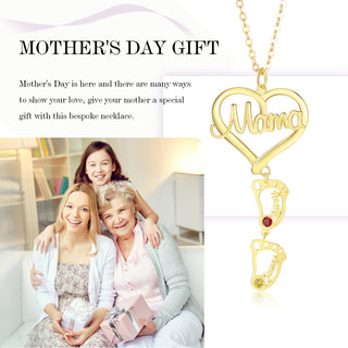 Custom Heart Baby Feet Necklace with Mama
