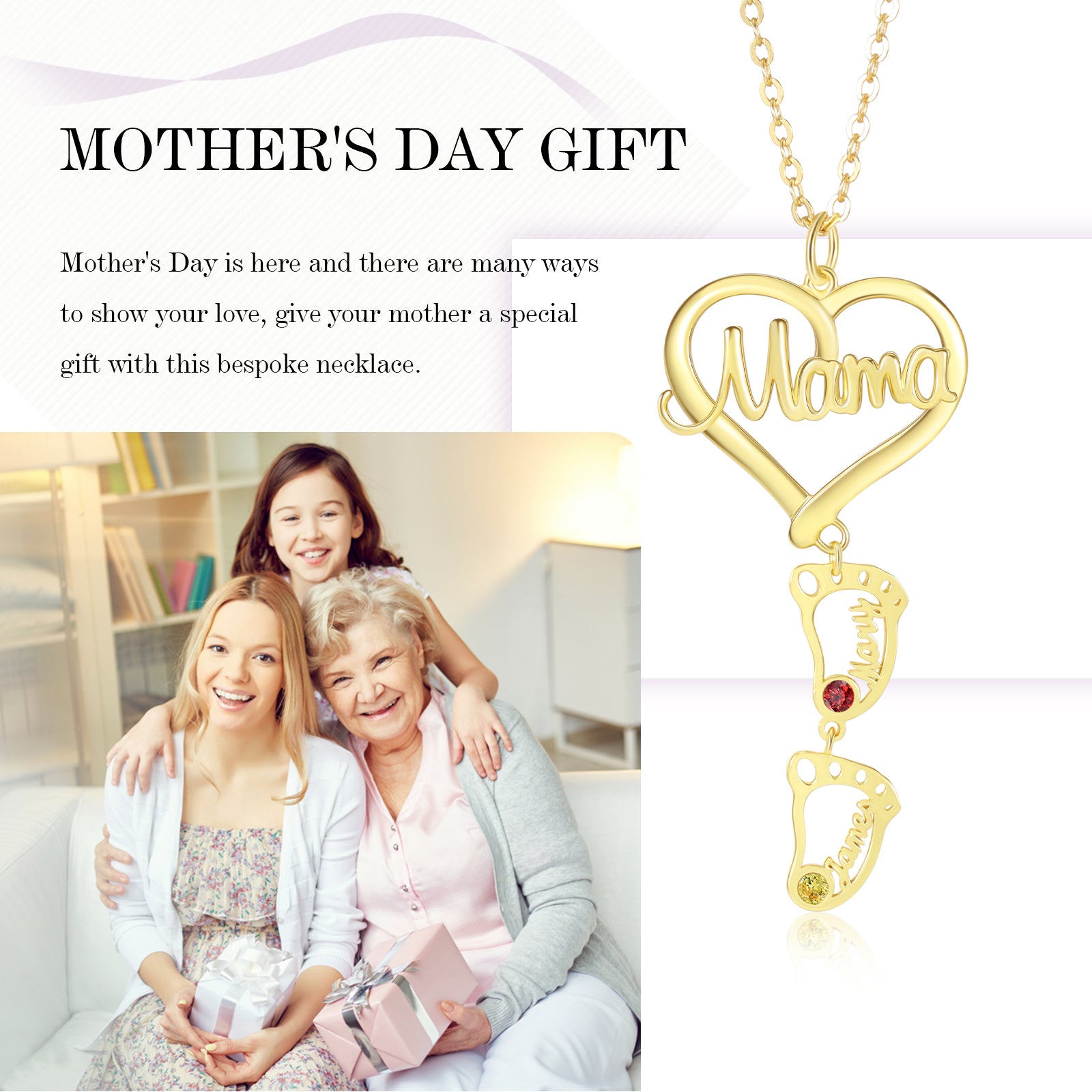 Custom Heart Baby Feet Necklace with Mama