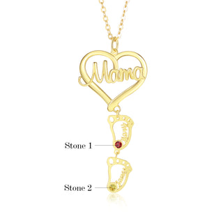 Custom Heart Baby Feet Necklace with Mama