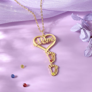 Custom Heart Baby Feet Necklace with Mama