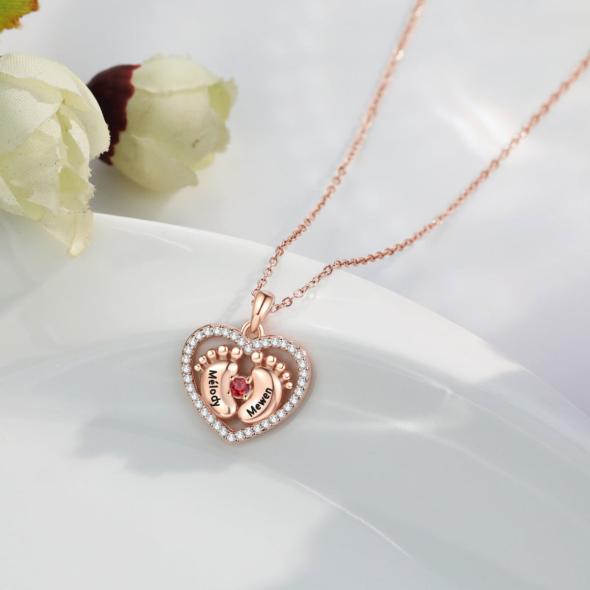 Custom Heart Necklace with Baby Feet