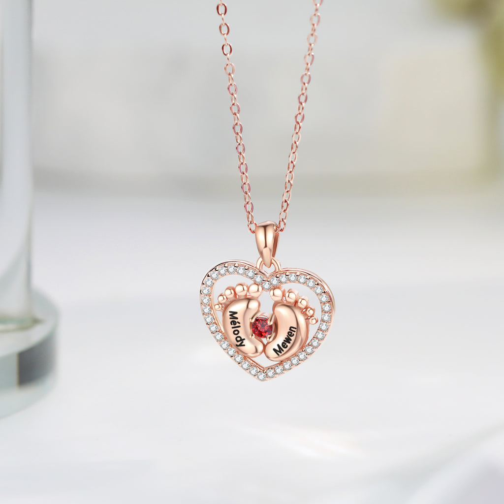 Custom Heart Necklace with Baby Feet