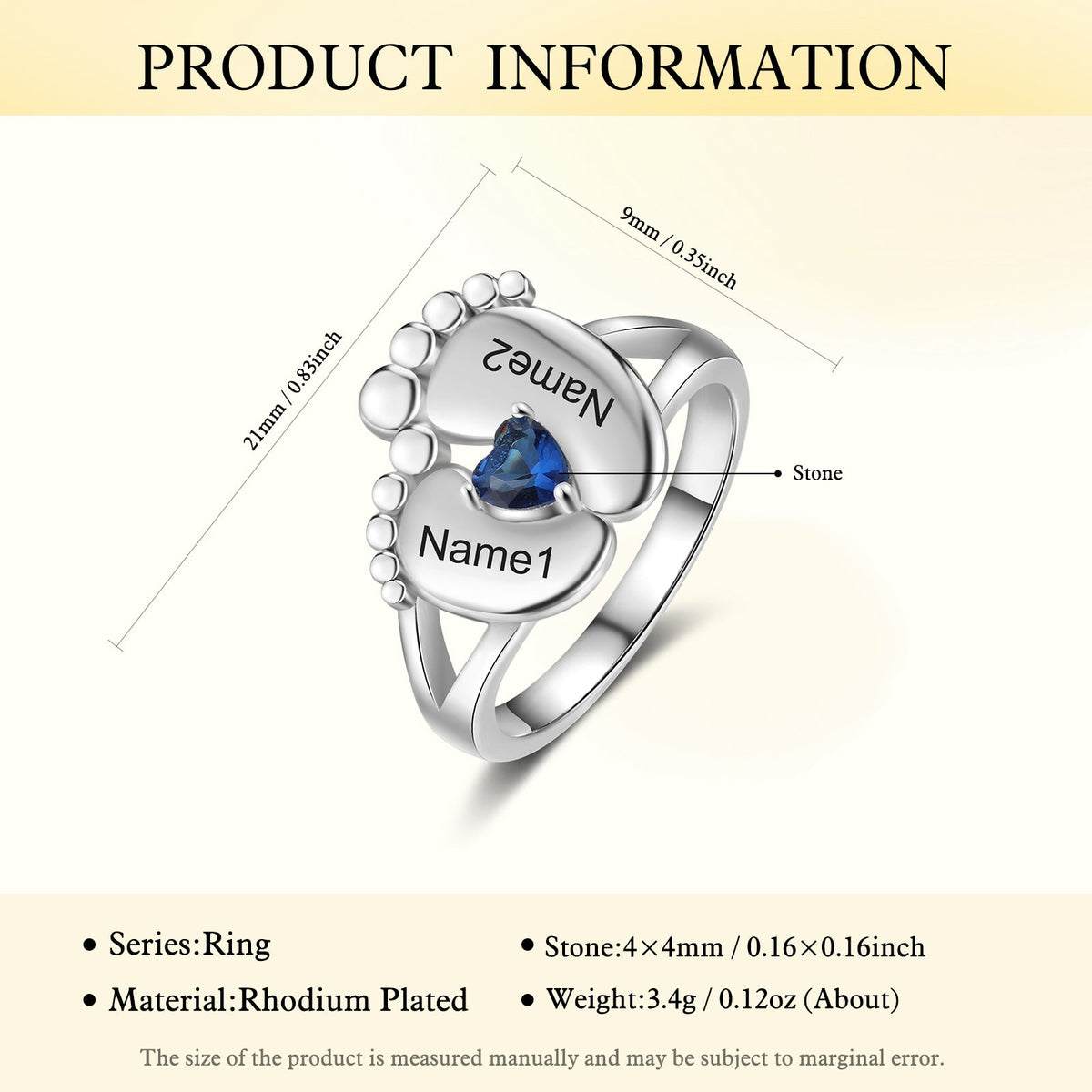 Custom Birthstone Baby Feet Ring