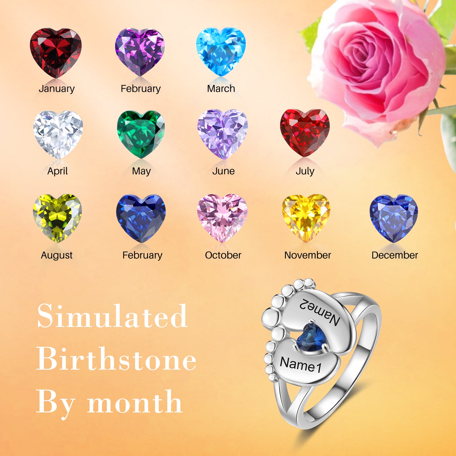 Custom Birthstone Baby Feet Ring