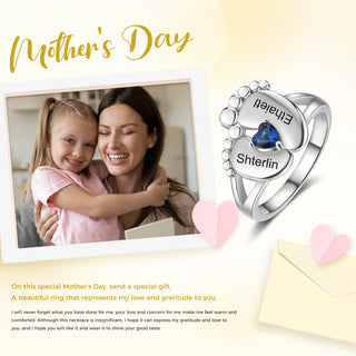 Custom Birthstone Baby Feet Ring