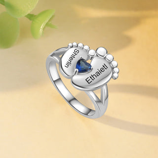 Custom Birthstone Baby Feet Ring