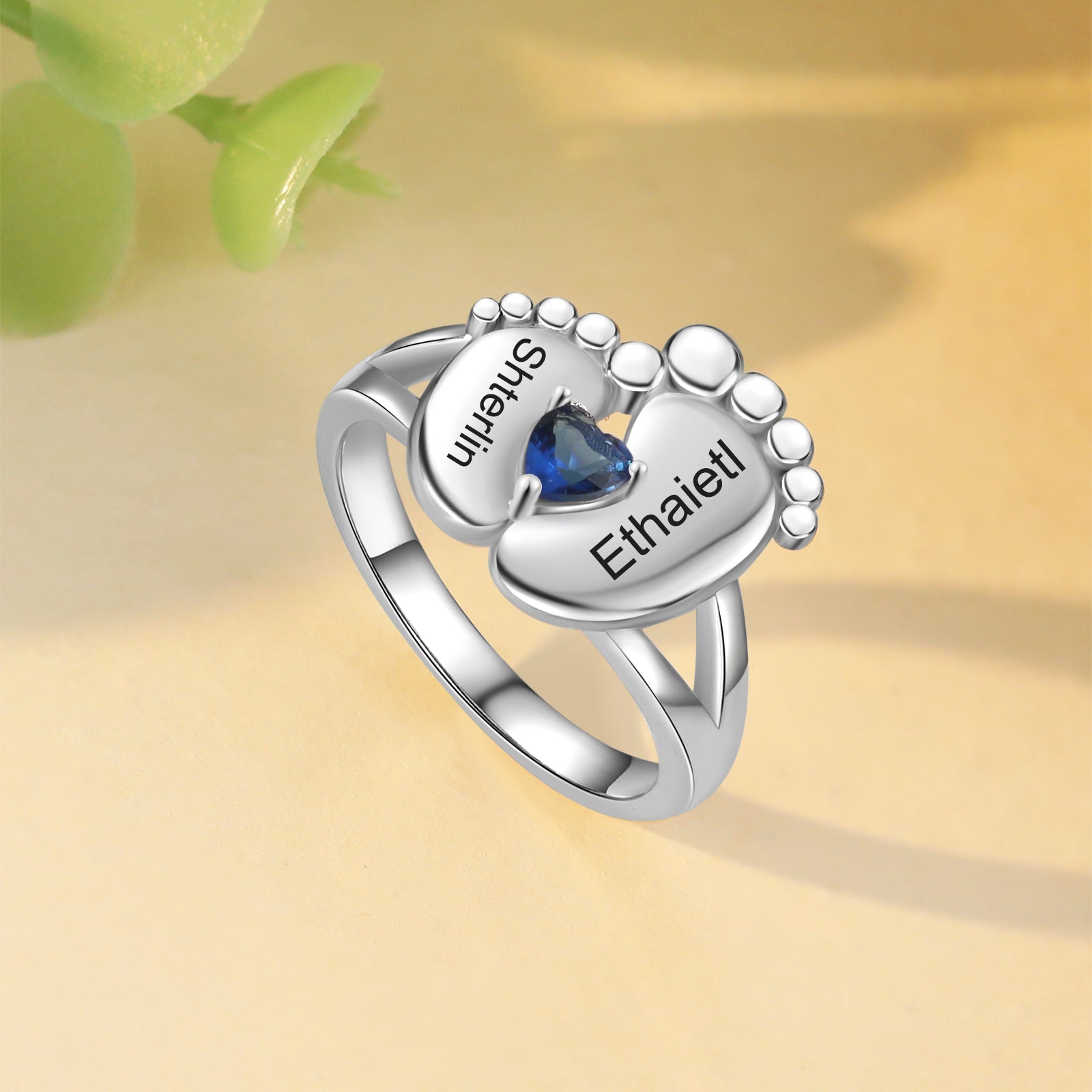 Custom Birthstone Baby Feet Ring
