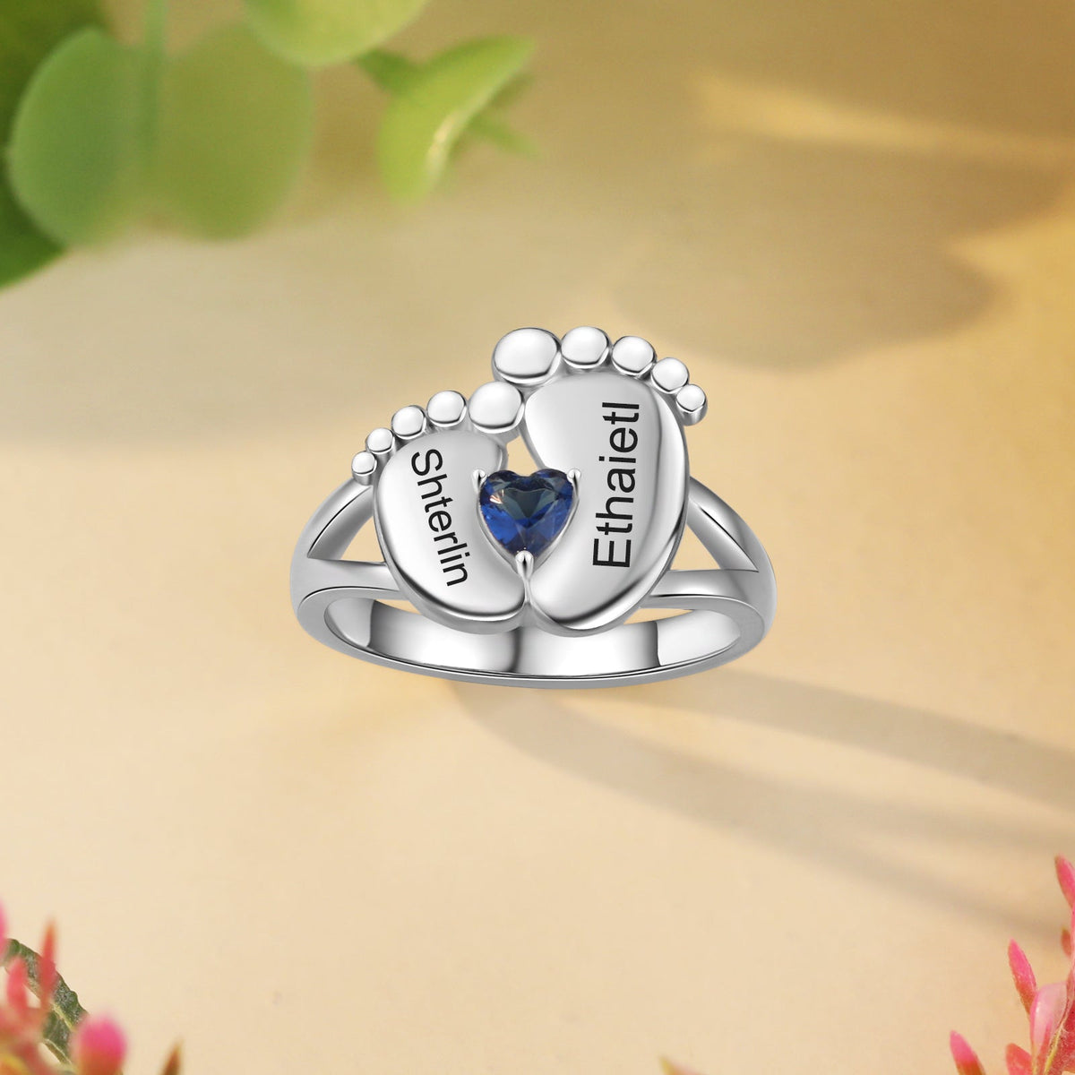 Custom Birthstone Baby Feet Ring