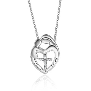 Custom Name Heart Necklace with Mother and Child