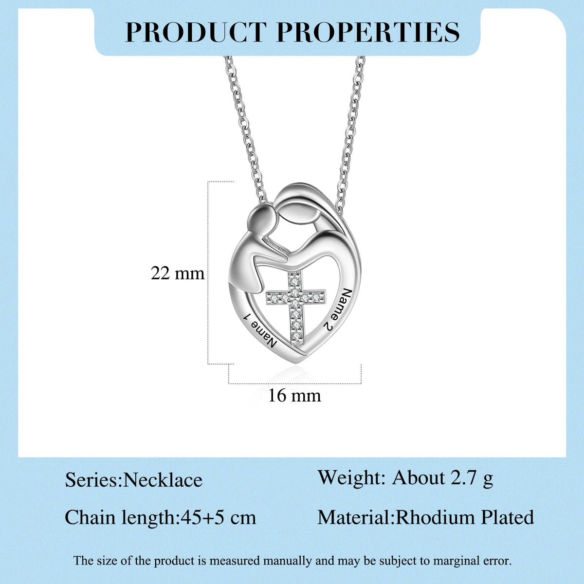 Custom Name Heart Necklace with Mother and Child