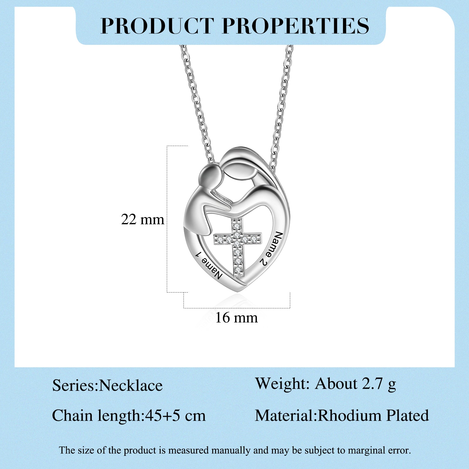Custom Name Heart Necklace with Mother and Child