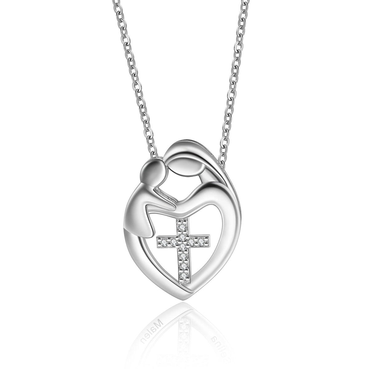Custom Name Heart Necklace with Mother and Child