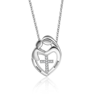 Custom Name Heart Necklace with Mother and Child