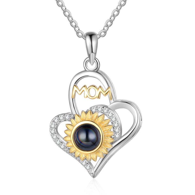 Custom Photo Projection Sunflower Necklace with Mom