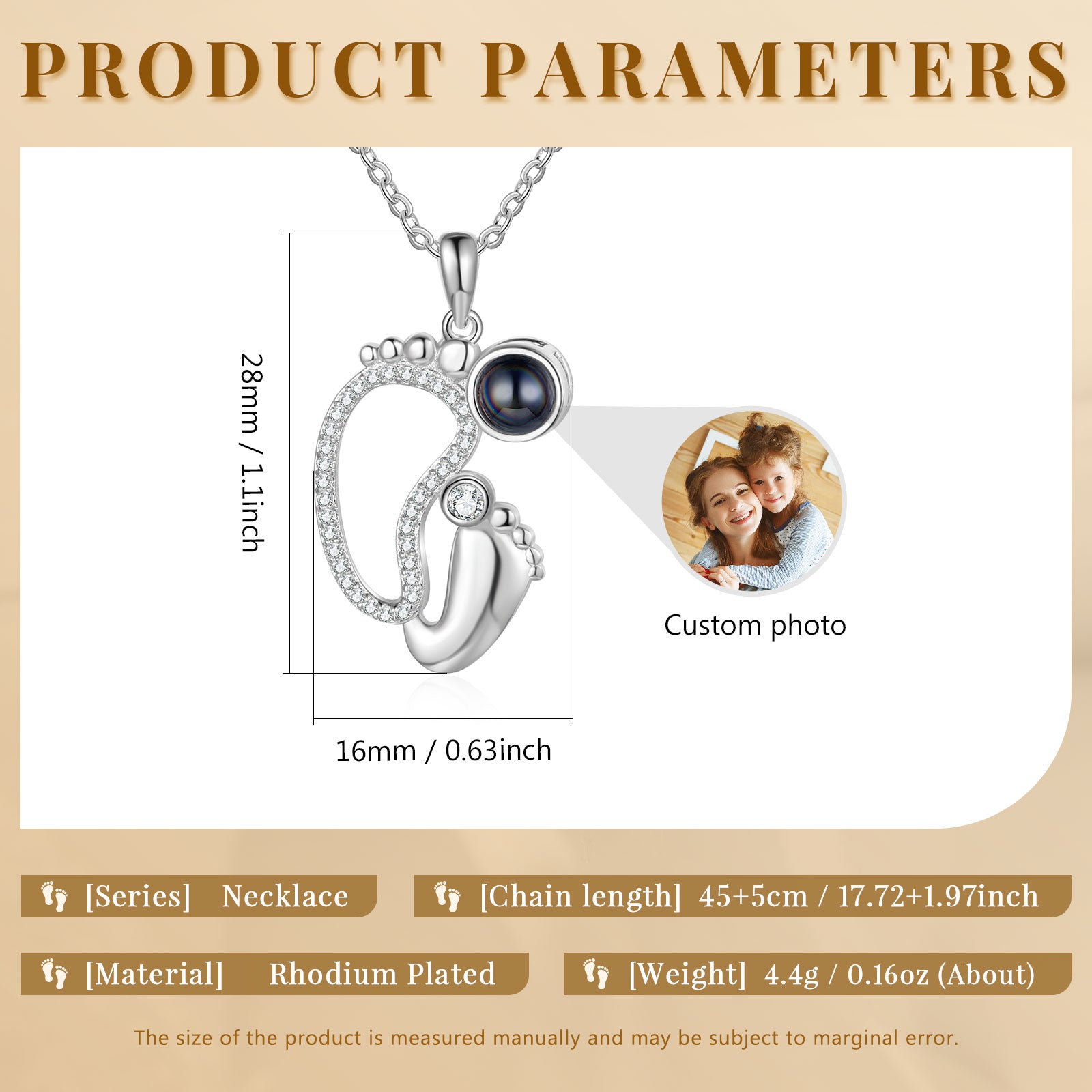 Custom Photo Projection Baby Feet Necklace