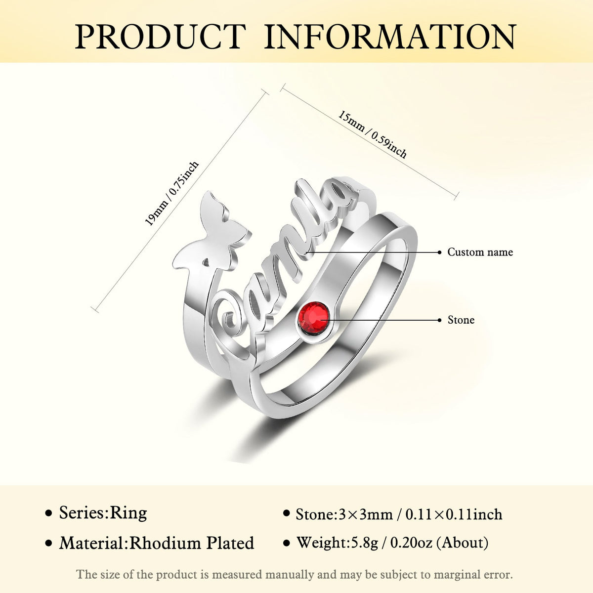 Custom Name Butterfly Ring