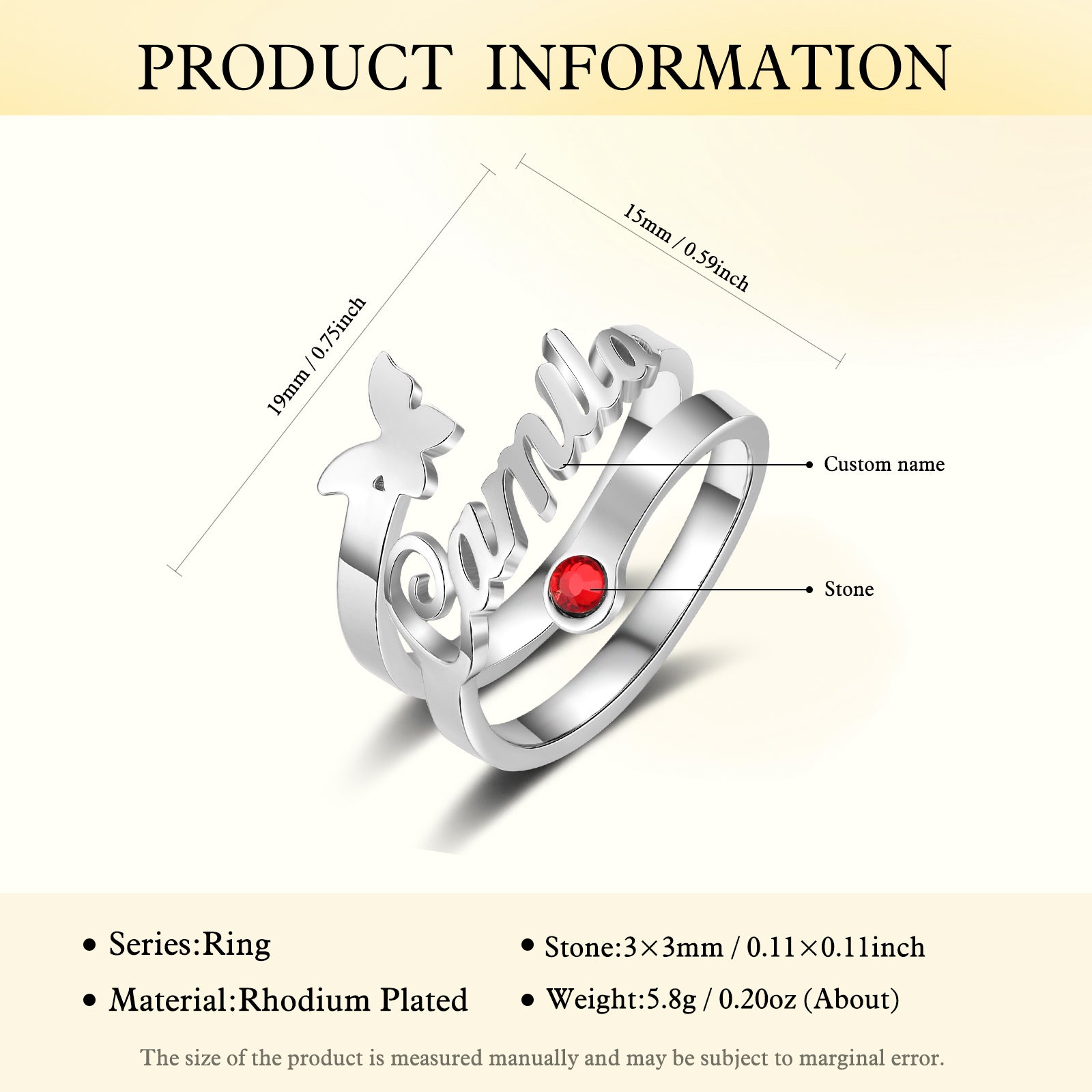 Custom Name Butterfly Ring