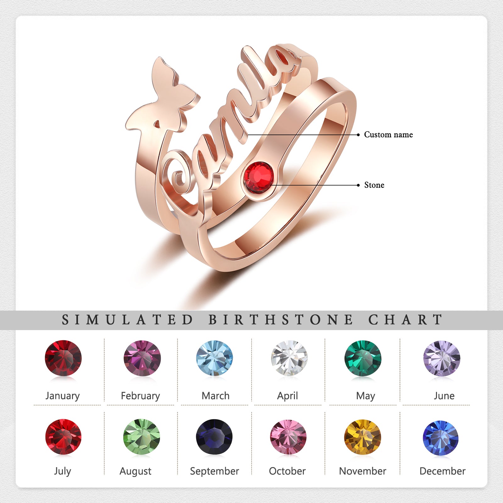 Custom Name Butterfly Ring
