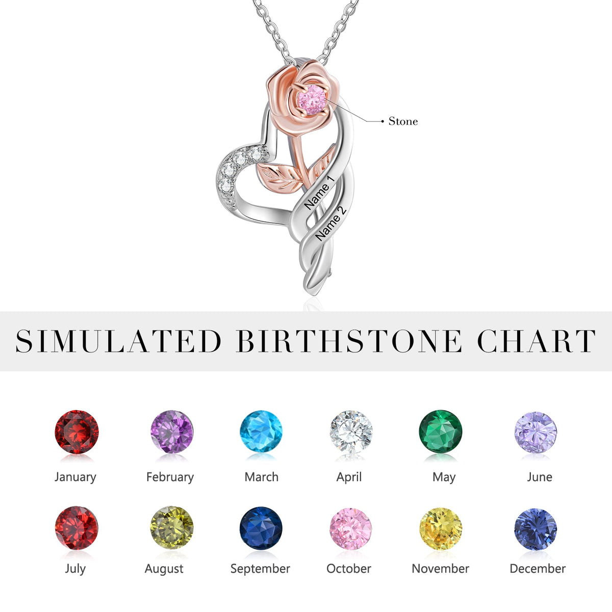 Custom Rose Flower Heart Necklace
