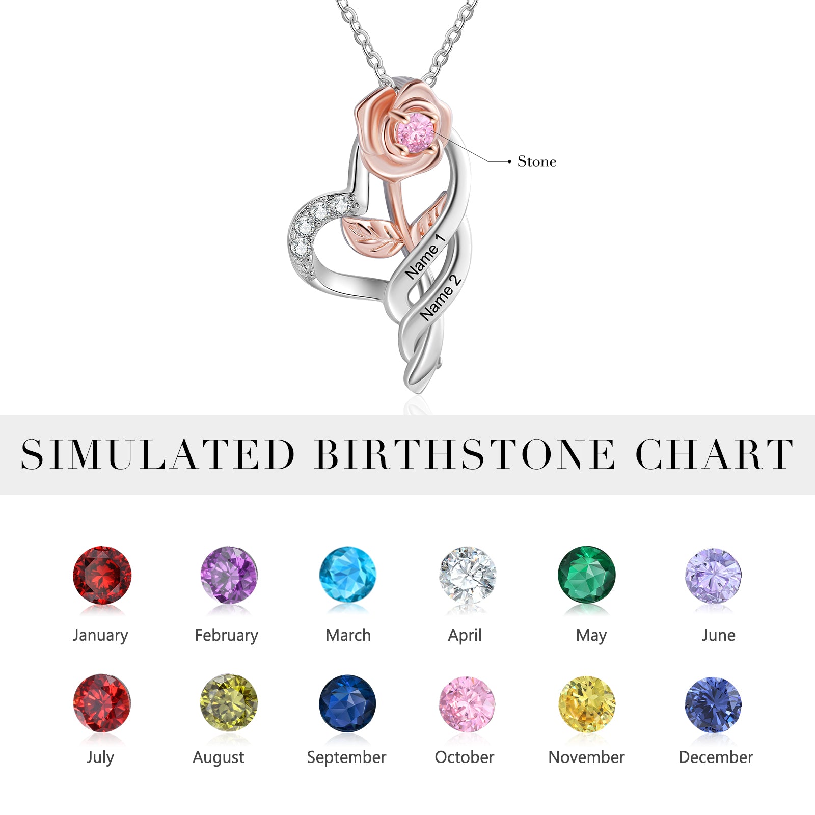 Custom Rose Flower Heart Necklace