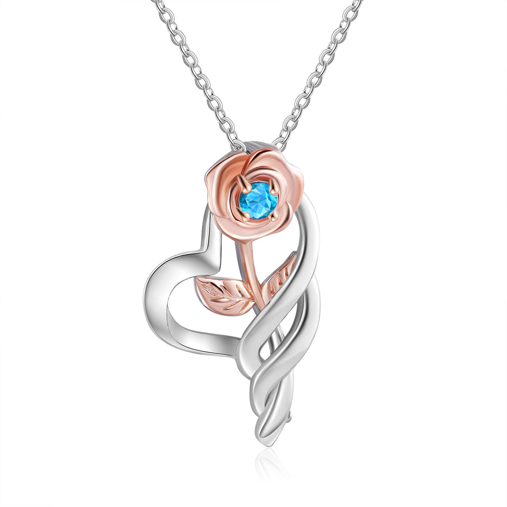 Custom Rose Flower Heart Necklace