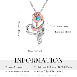 Custom Rose Flower Heart Necklace