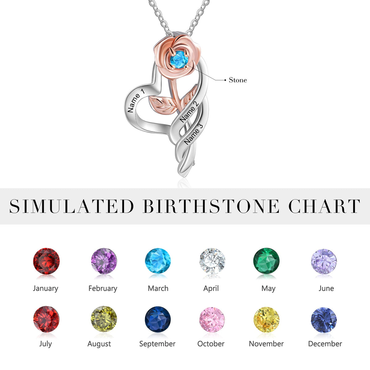 Custom Rose Flower Heart Necklace