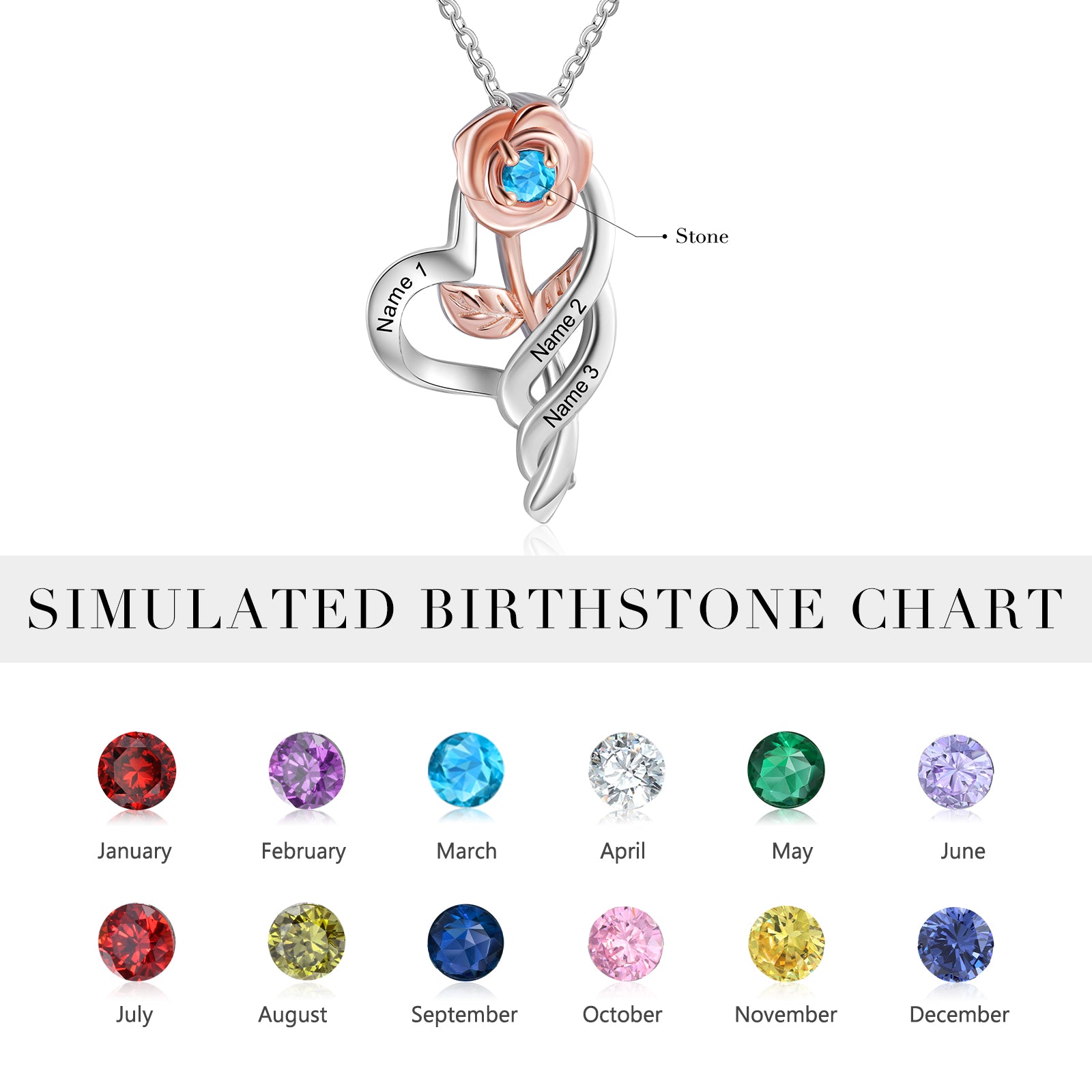 Custom Rose Flower Heart Necklace