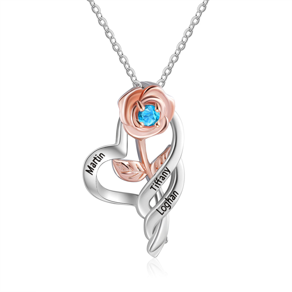 Custom Rose Flower Heart Necklace