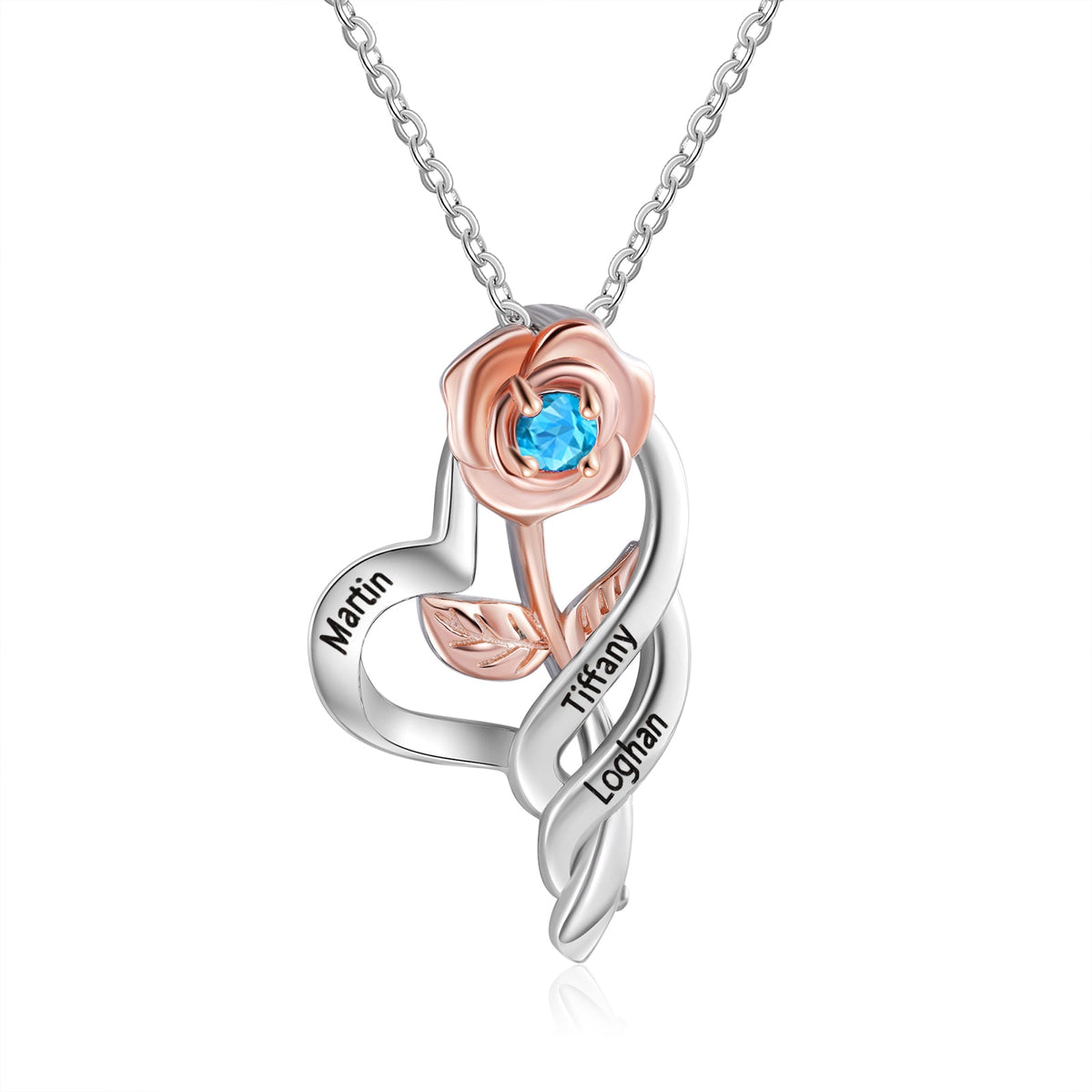 Custom Rose Flower Heart Necklace