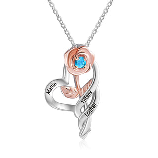 Custom Rose Flower Heart Necklace