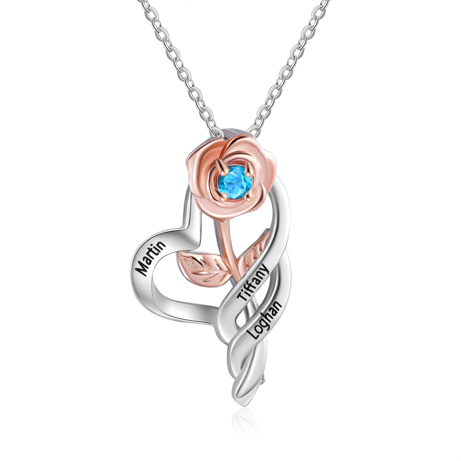 Custom Rose Flower Heart Necklace