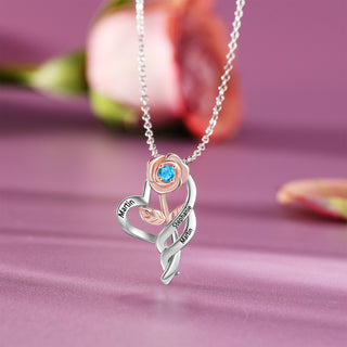 Custom Rose Flower Heart Necklace
