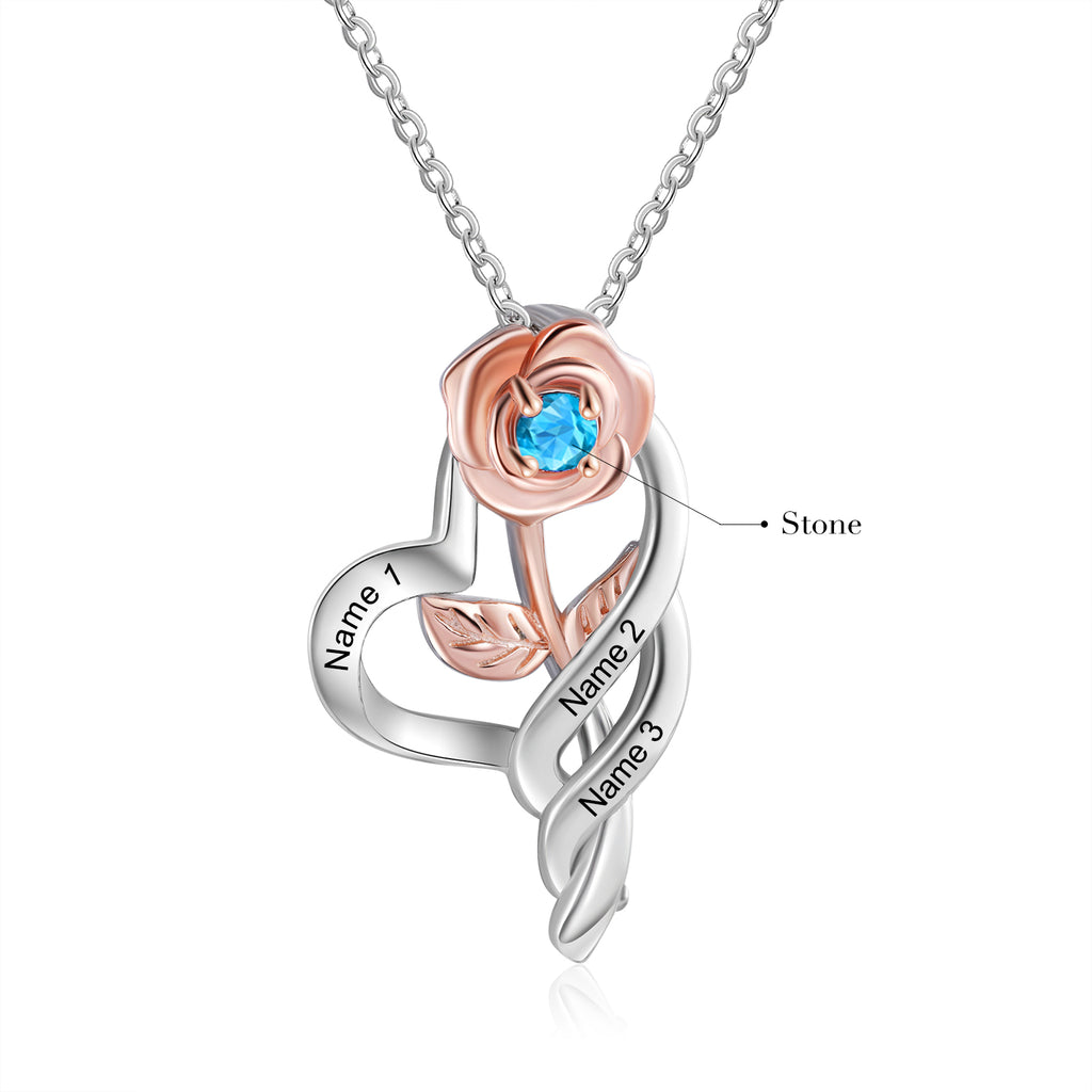 Custom Rose Flower Heart Necklace