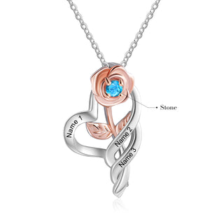 Custom Rose Flower Heart Necklace