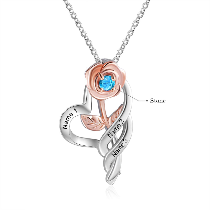Custom Rose Flower Heart Necklace