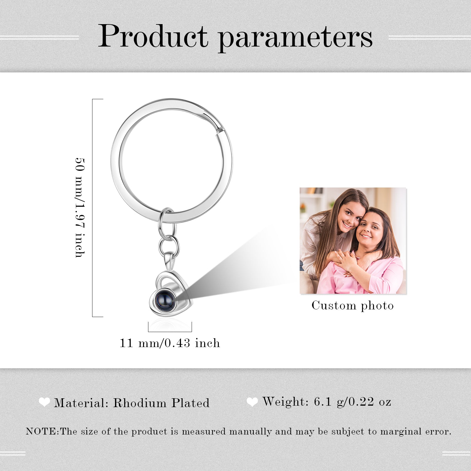 Custom Photo Projection Heart Keychain