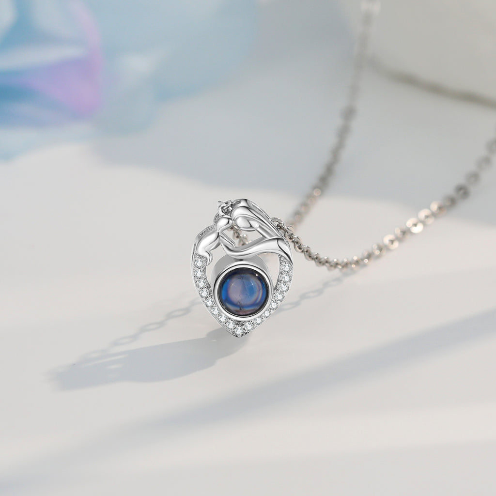 Custom Photo Projection Heart Necklace with Mother and Child