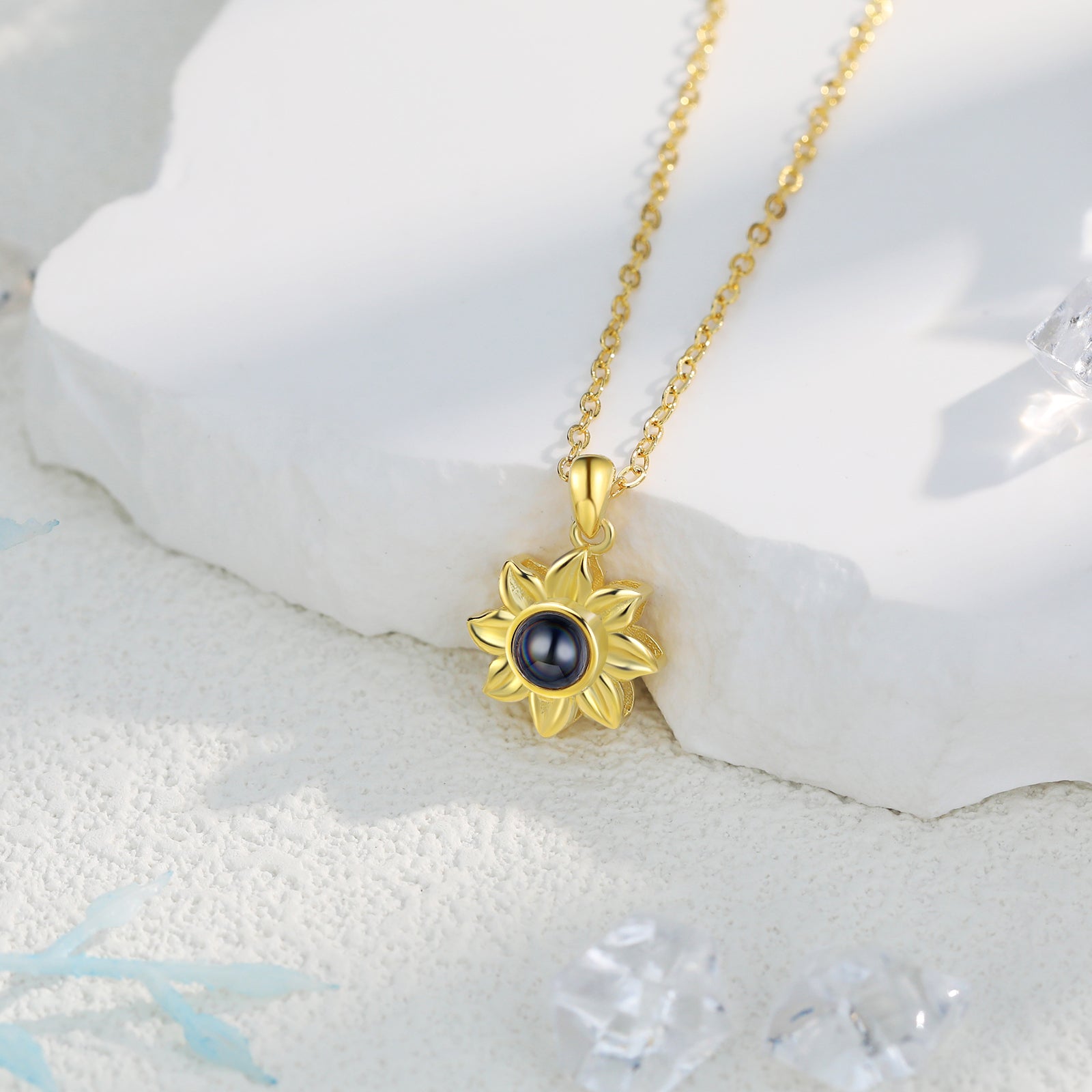 Personalized Sunflower Photo Projection Necklace