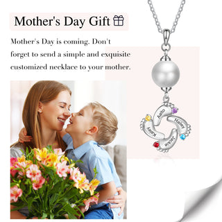 Custom Baby Feet Necklace with Pearl